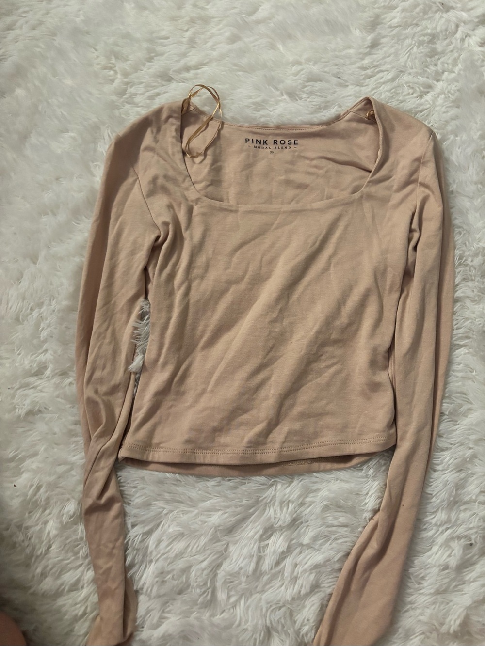 Pink Rose Blush Square-Neck Long Sleeve Top